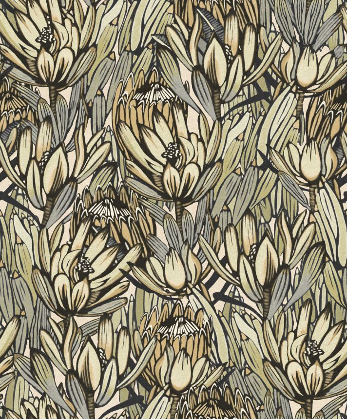 Gray-beige floral wallpaper, BA26030, Brazil, Decoprint