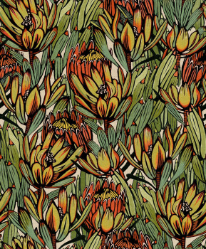 Orange-green floral wallpaper, BA26032, Brazil, Decoprint