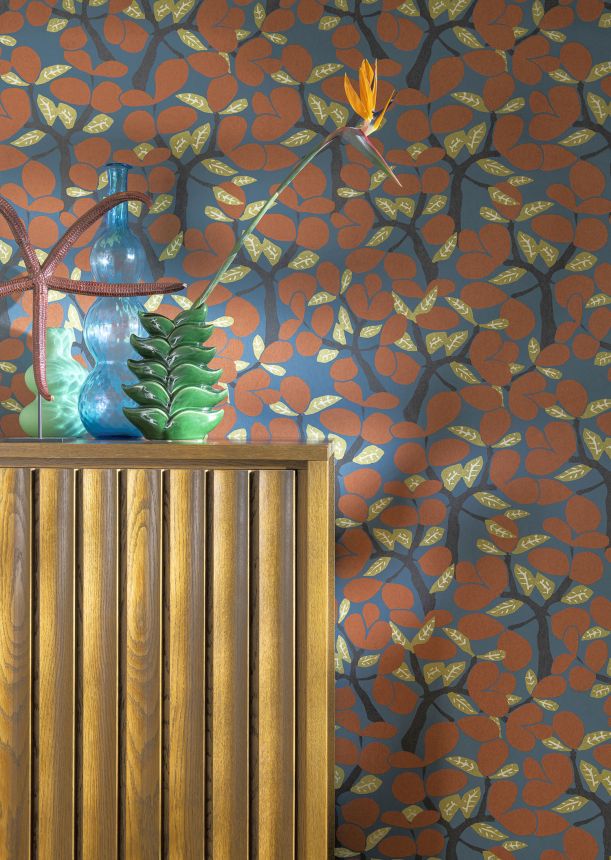 Blue-orange wallpaper, twigs, trees, BA26053, Brazil, Decoprint