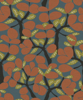Blue-orange wallpaper, twigs, trees, BA26053, Brazil, Decoprint