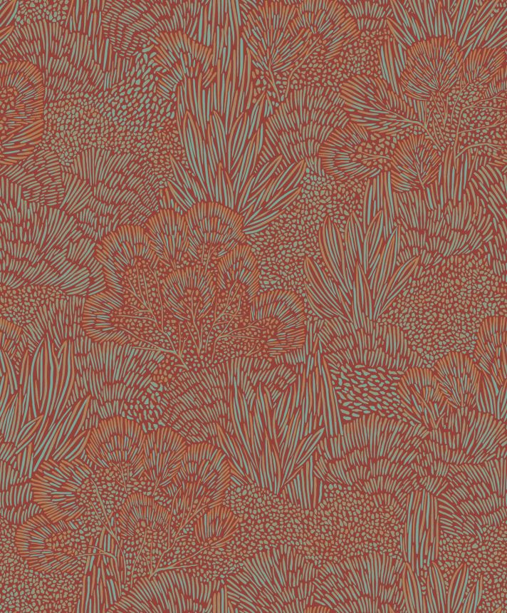 Turquoise-red wallpaper, landscape, trees, BA26063, Brazil, Decoprint