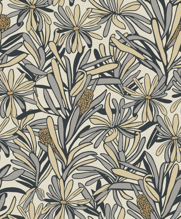 Gray-beige floral wallpaper, BA26070, Brazil, Decoprint