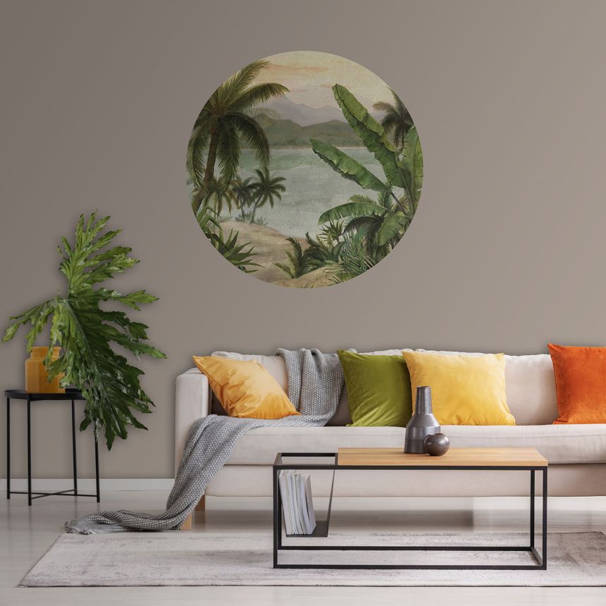 Pre-pasted circular non-woven wallpaper, Tropical landscape, PLC027, Platinum Shapes, Decoprint