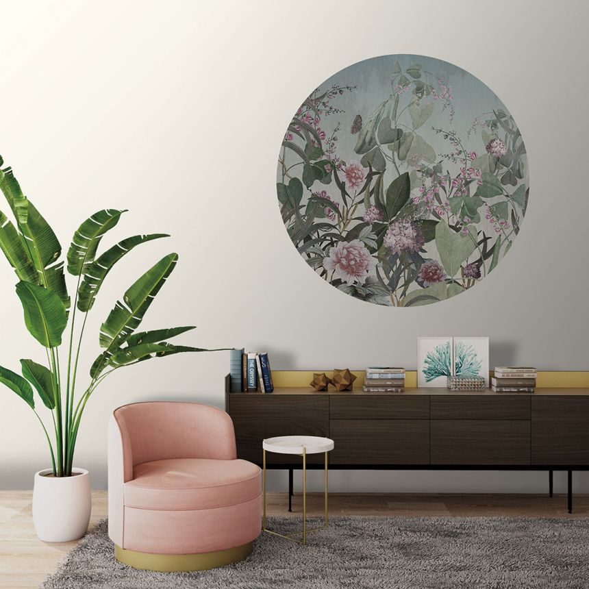 Pre-pasted circular floral non-woven wallpaper, PLC029, Platinum Shapes, Decoprint