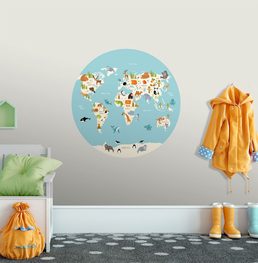 Pre-pasted children's non-woven wallpaper, World Map, PLC051, Platinum Shapes, Decoprint