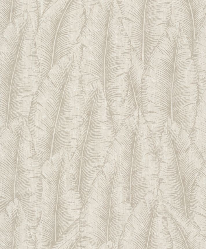 White-cream wallpaper with leaves, CU3201, Cumaru, Grandeco