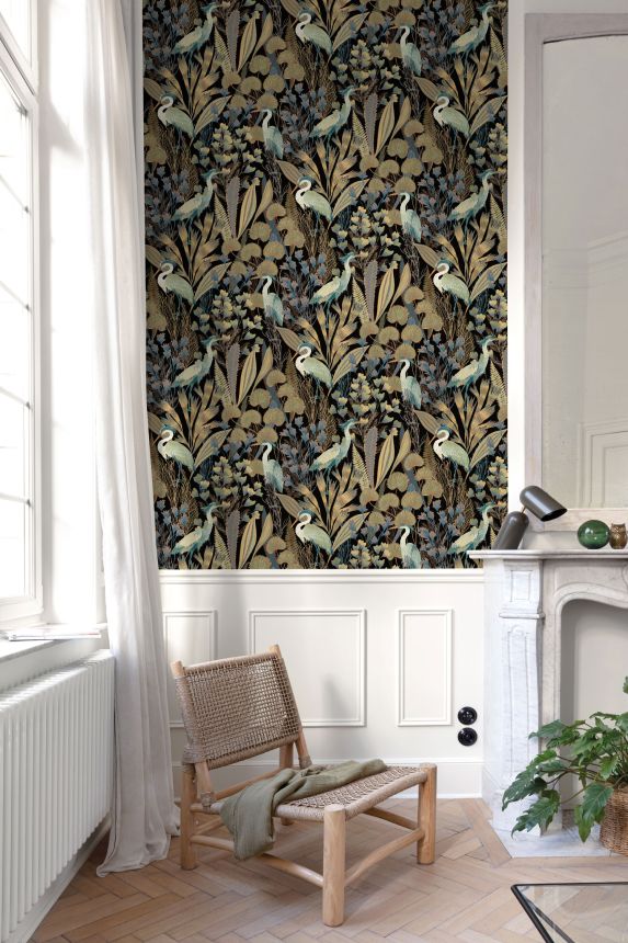 Wallpaper with herons and leaves, A63202 Ciara, Grandeco