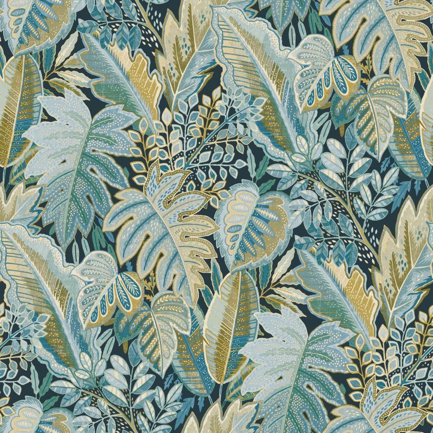 Green wallpaper with leaves, A58403, Ciara, Grandeco
