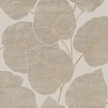 Grey-cream wallpaper, leaves, A63501, Ciara, Grandeco