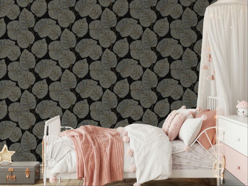 Blue wallpaper, leaves, A63503, Vavex 2025