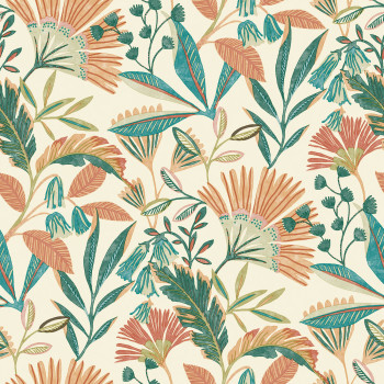 Cream wallpaper, flowers and leaves, A63801, Ciara, Grandeco