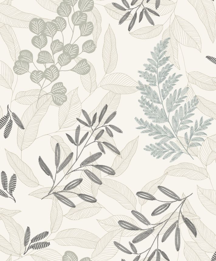 White wallpaper with twigs and leaves, A63901, Ciara, Grandeco