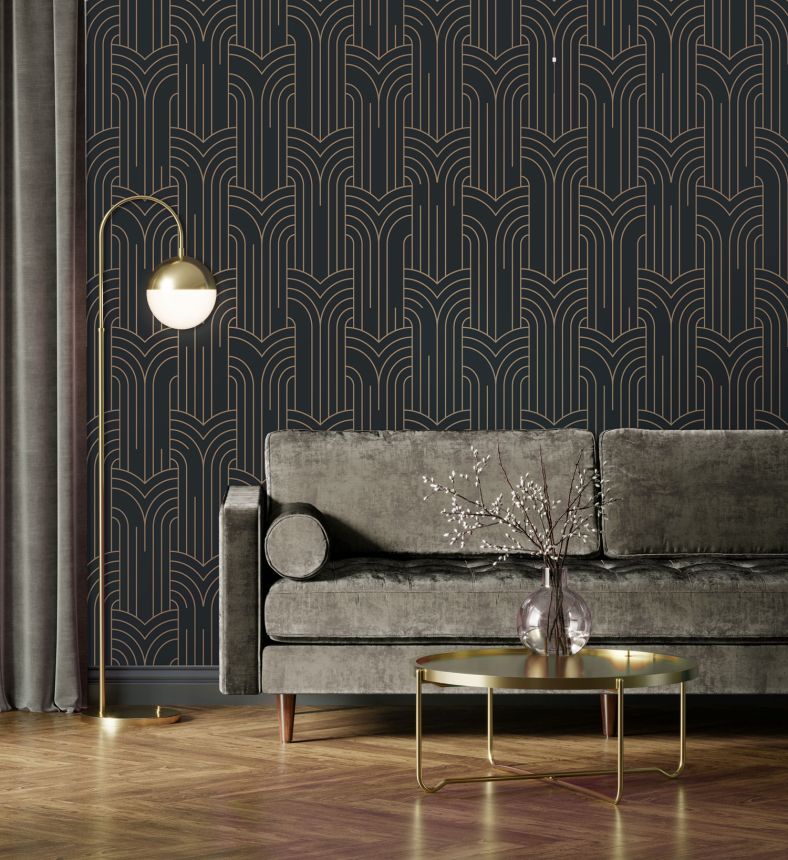 Black geometric wallpaper, Art Deco, M42119, Elegance, Ugepa