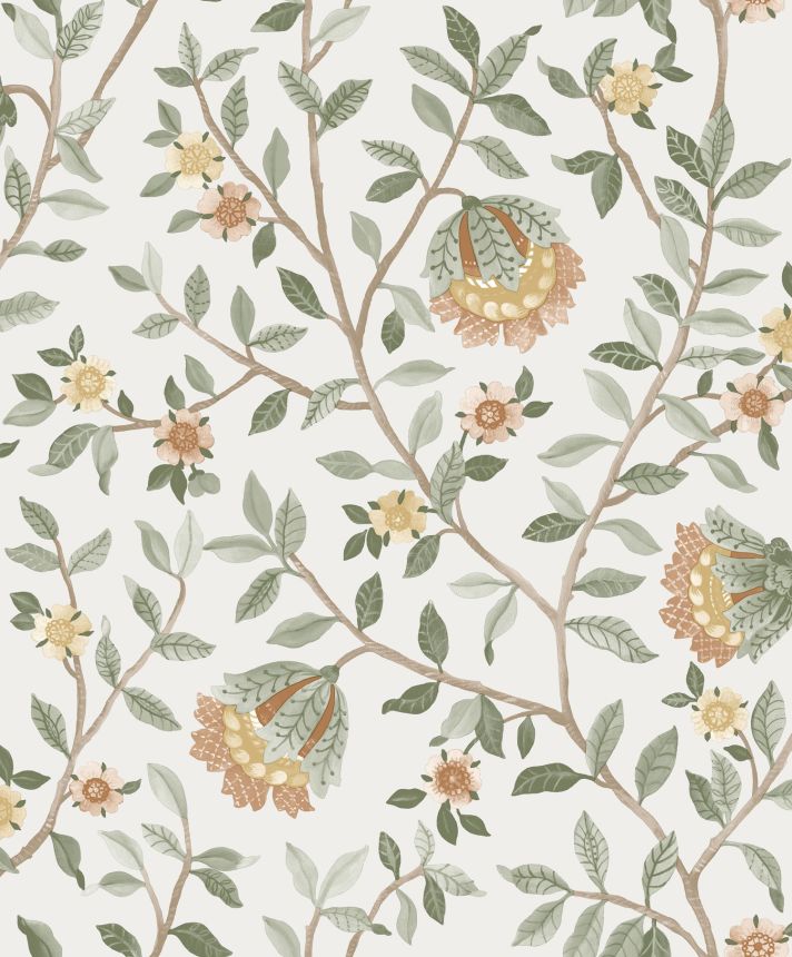 White floral wallpaper, B19904, Botanique, Ugepa
