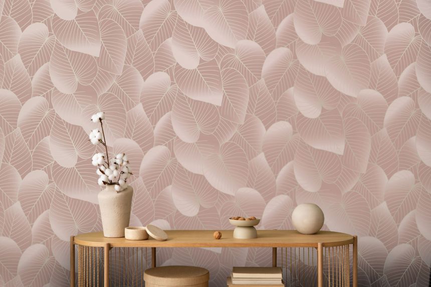 Rose-gold wallpaper with leaves, B21203  Botanique  Ugepa