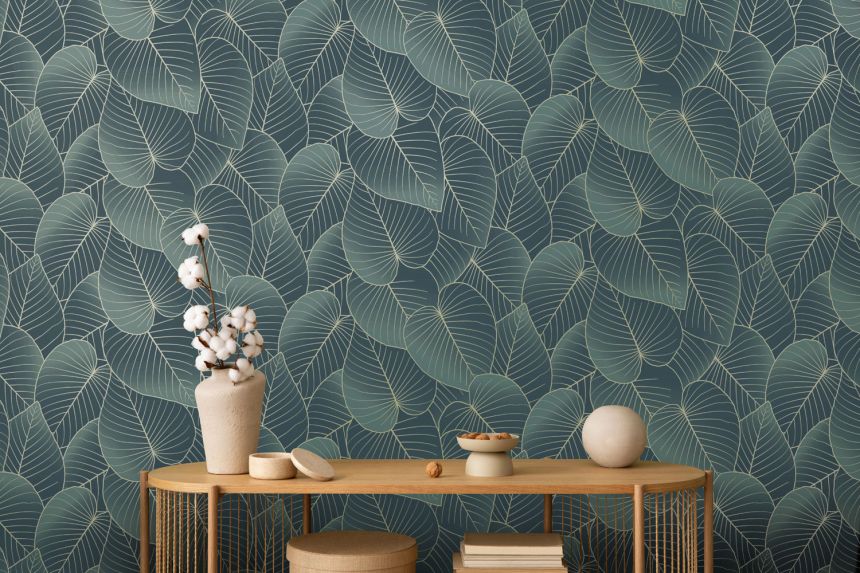 Green-gold wallpaper with leaves, B21204  Botanique  Ugepa