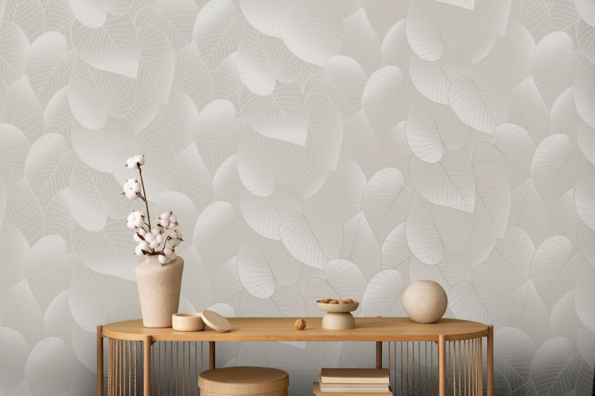 Grey-beige wallpaper with leaves, B21207  Botanique  Ugepa