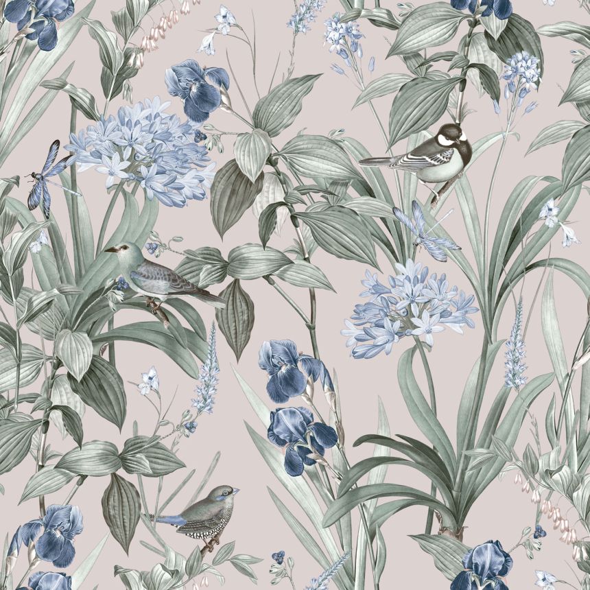 Pink wallpaper with flowers and birds, M64703, Botanique, Ugepa
