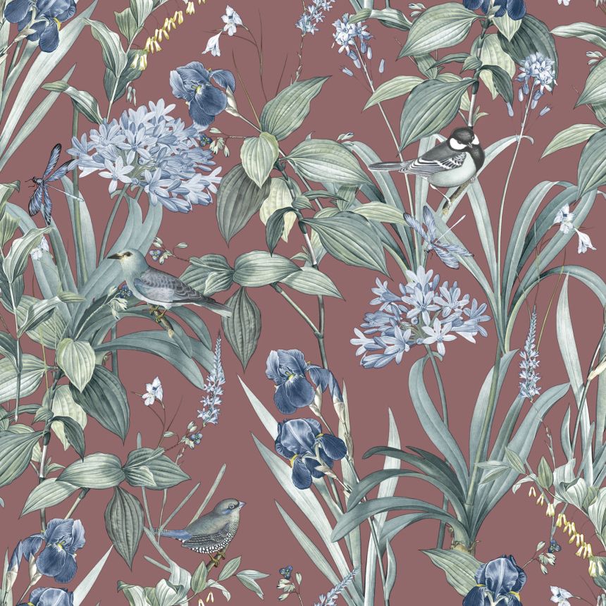 Wallpaper with flowers and birds, M64710, Botanique, Ugepa