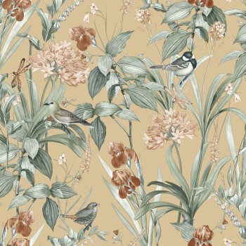 Beige wallpaper with flowers and birds, M64792D, Botanique, Ugepa