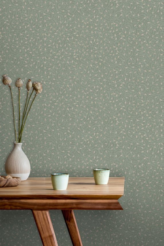 Green wallpaper with twigs, M67414, Botanique, Ugepa