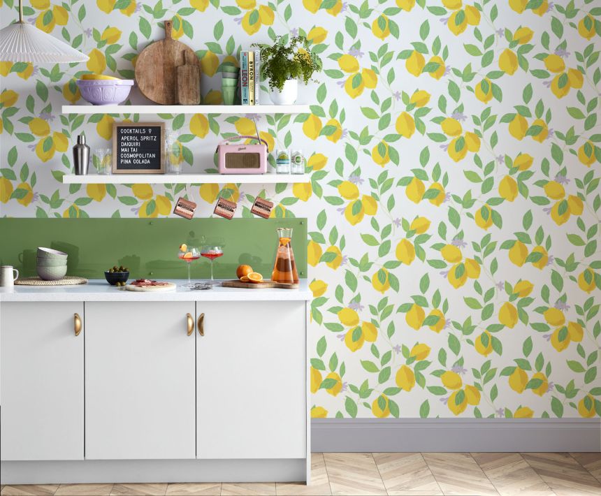 White wallpaper with lemons, 118619, Envy