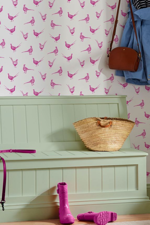 White-pink wallpaper with pheasants, 118551, Joules, Graham&Brown