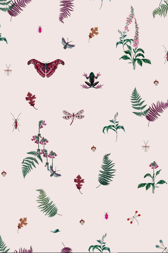 Cream wallpaper, leaves, flowers, animals, 118565, Joules, Graham&Brown