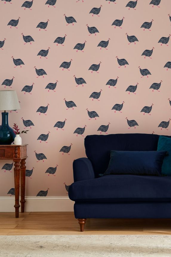 Pink wallpaper, Guinea fowl, 118566, Joules, Graham&Brown