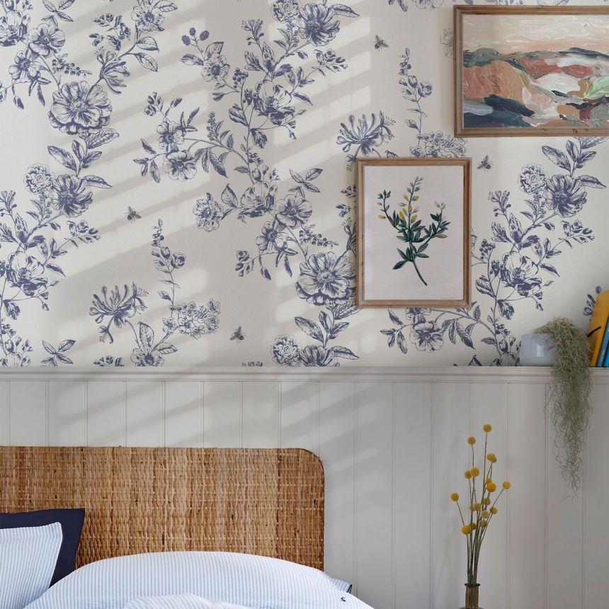 Blue-white floral wallpaper, 118554, Joules, Graham&Brown