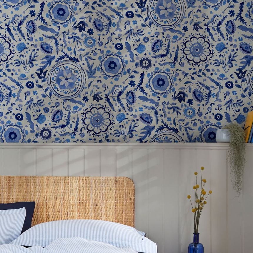 Blue-white floral wallpaper, 120881, Joules, Graham&Brown