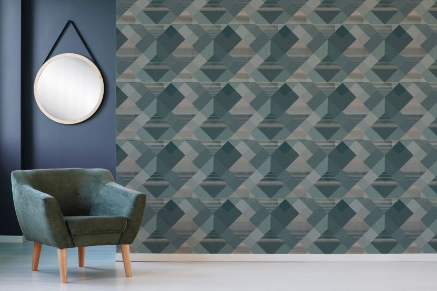 Green-gold geometric pattern wallpaper, 118687, Vavex 2025