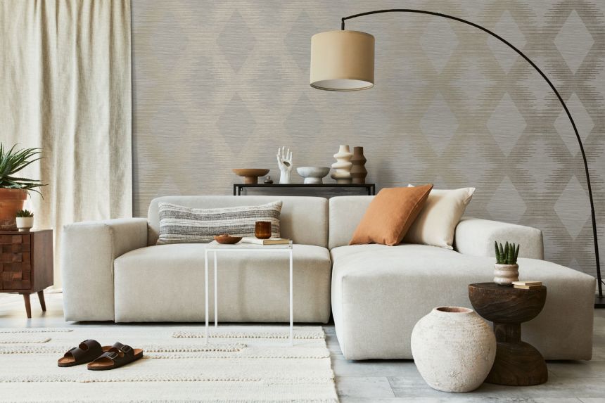 Grey-beige-gold geometric pattern wallpaper, 120246, Vavex 2025