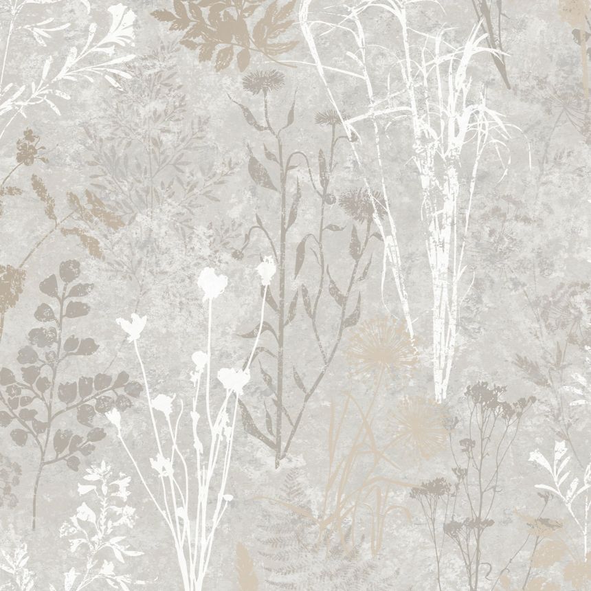 Gray wallpaper, flowers, leaves, 120714, Vavex 2025