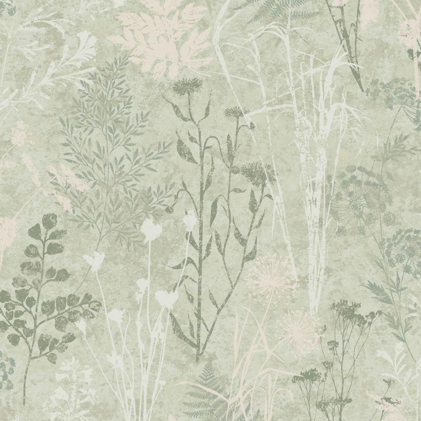 Green wallpaper, flowers, leaves, 120716, Vavex 2025