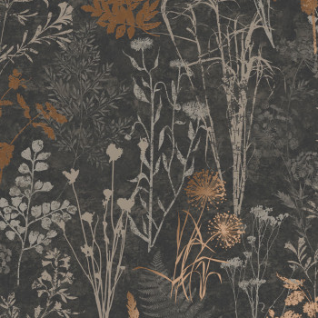 Black wallpaper, flowers, leaves, 120718, Vavex 2025