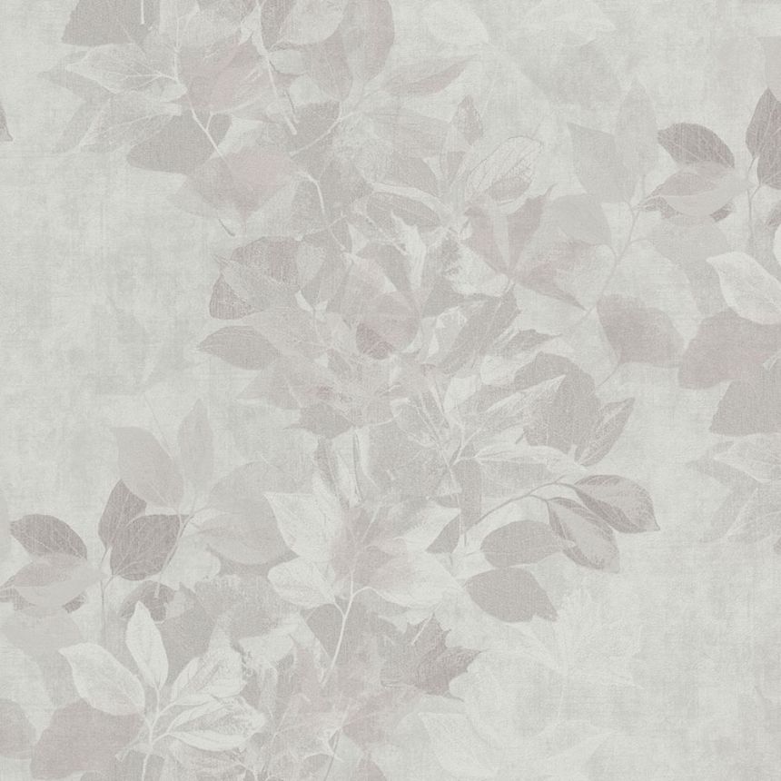 Grey-beige wallpaper with leaves, TI2001, Time 2025, Grandeco