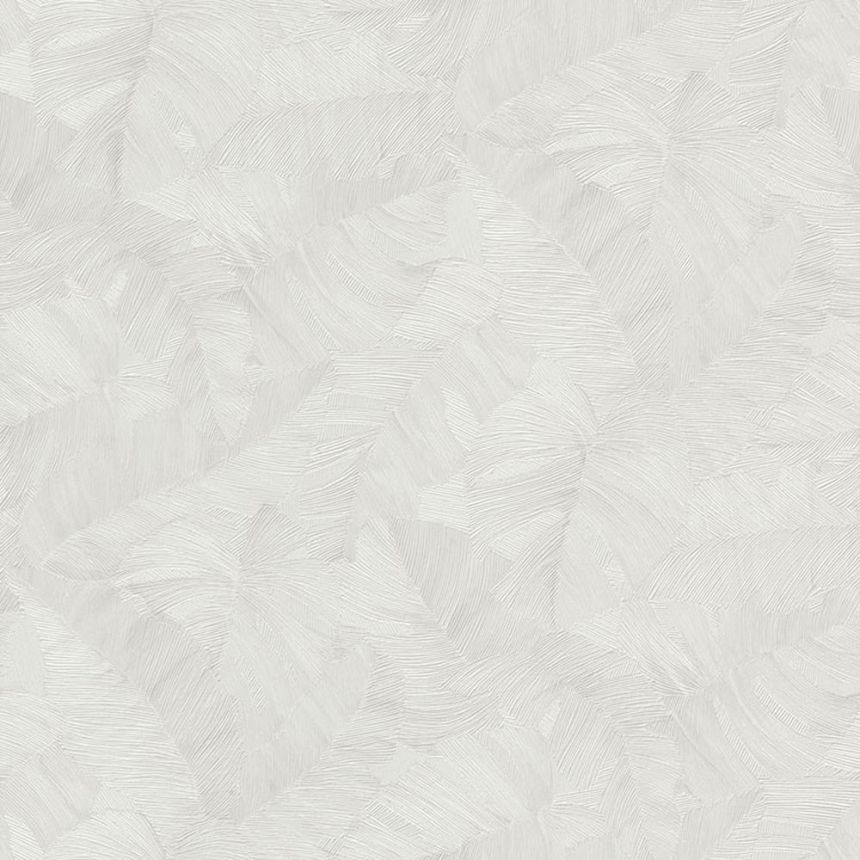 White wallpaper with embossed leaves, TI2101, Time 2025, Grandeco