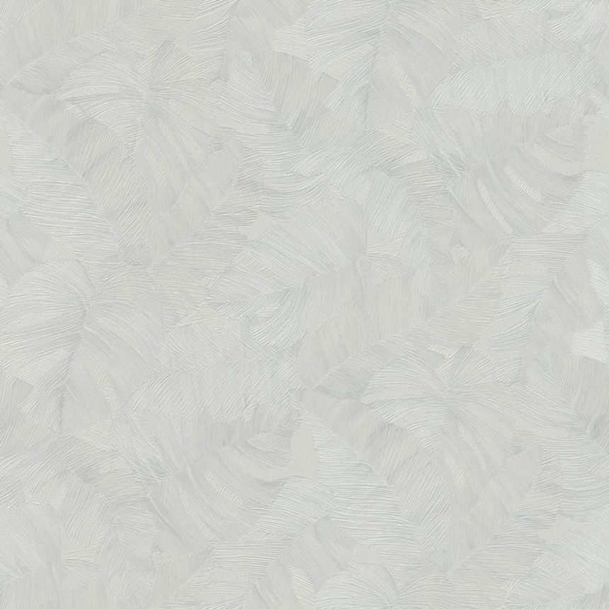 Grey wallpaper with embossed leaves, TI2104, Time 2025, Grandeco