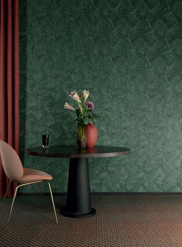 Green wallpaper with embossed leaves, TI2107, Time 2025, Grandeco
