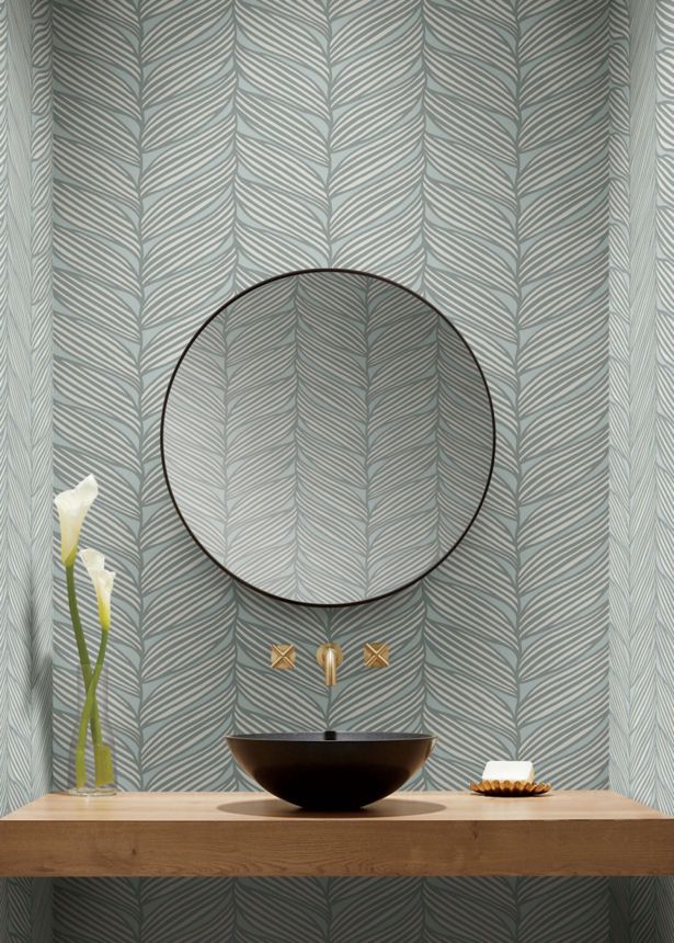 Blue-silver wallpaper, leaves, MD7165, Modern Metals, York