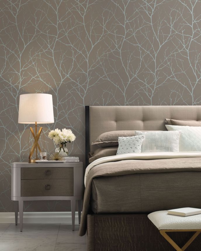 Brown-silver wallpaper, tree branches, MD7121, Modern Metals, York