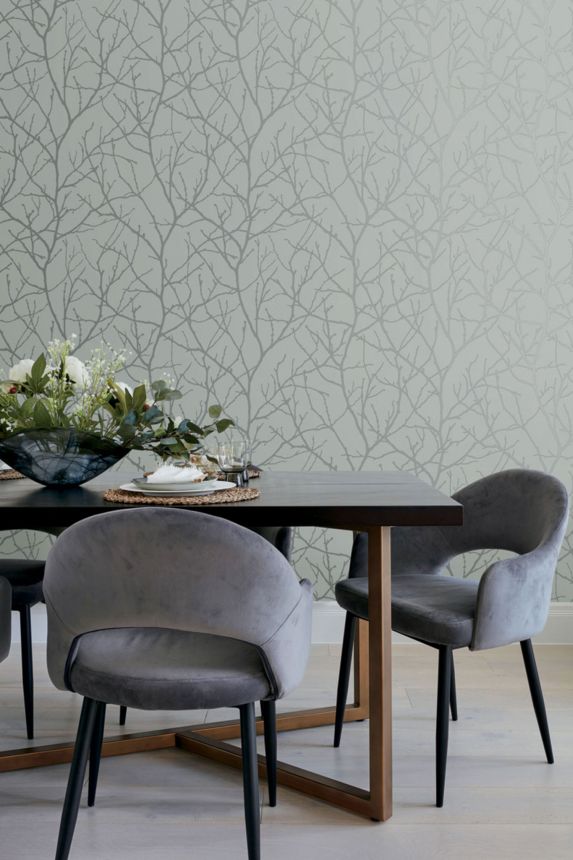 Blue-silver wallpaper, tree branches, MD7123, Modern Metals, York