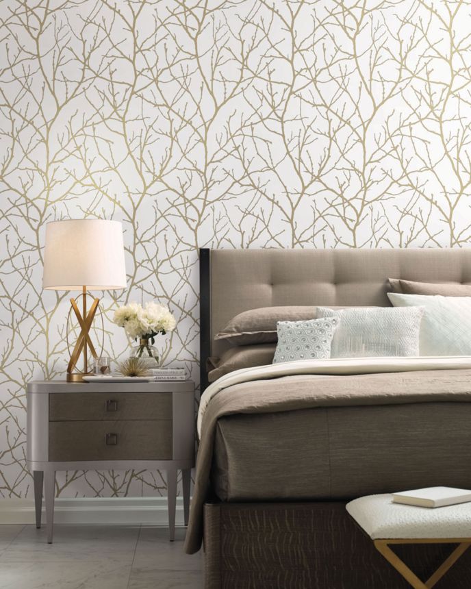 White-gold wallpaper, tree branches, MD7126, Modern Metals, York