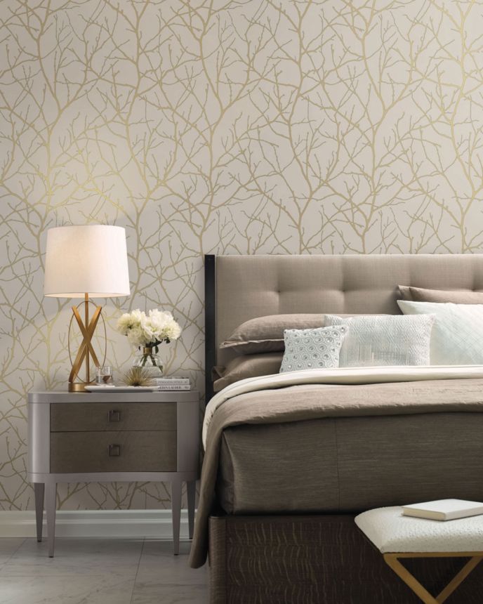 Beige-gold wallpaper with tree branches, MD7122, Modern Metals, York