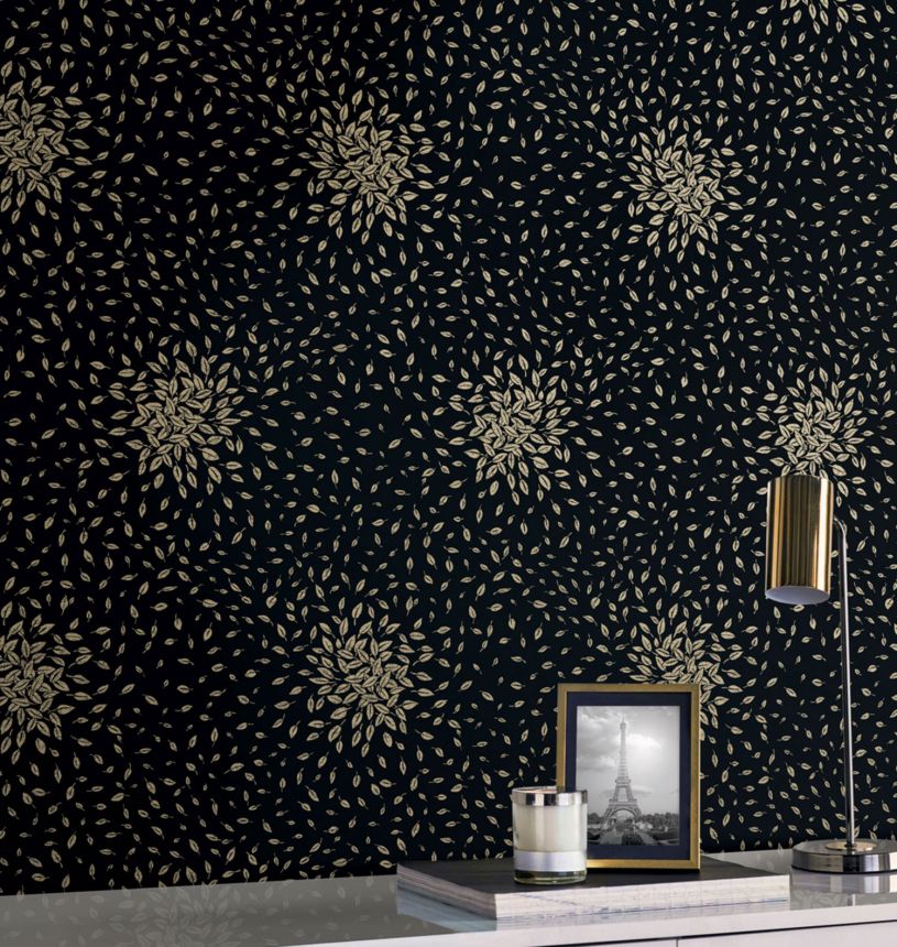 Black-gold wallpaper with leaves, MD7102, Modern Metals, York