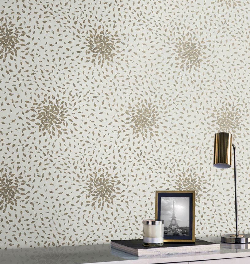 Cream-gold wallpaper with leaves, MD7103, Modern Metals, York