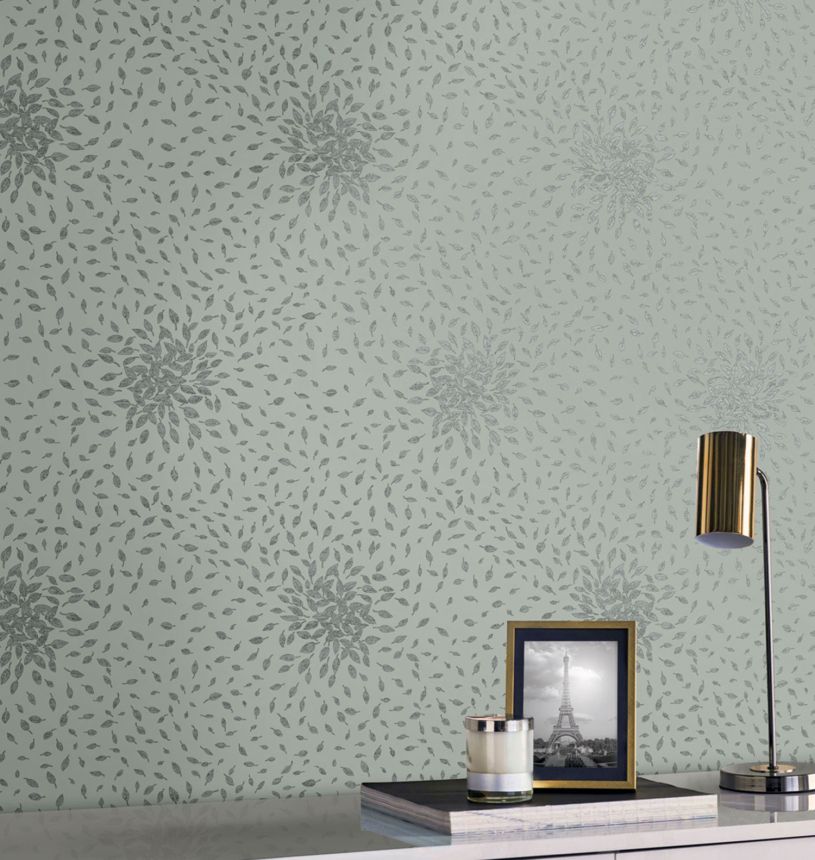 Green-silver wallpaper with leaves, MD7104, Modern Metals, York