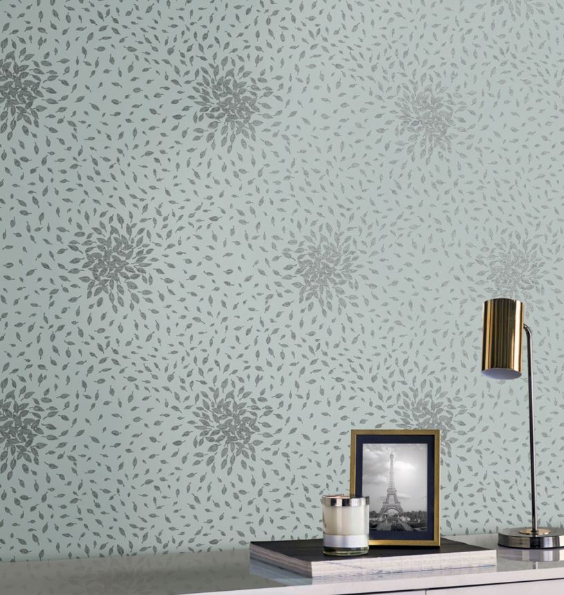 Blue-silver wallpaper with leaves, MD7101, Modern Metals, York