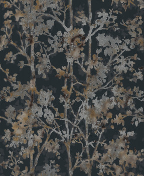 Black metallic floral wallpaper, NW3580, Modern Metals, York